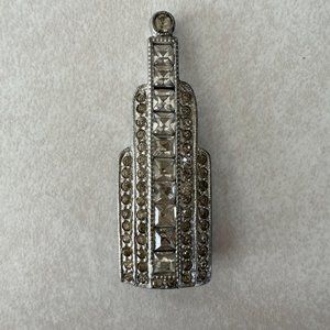 Antique Art Deco silver glass paste rhinestones dress scarf clip pin brooch